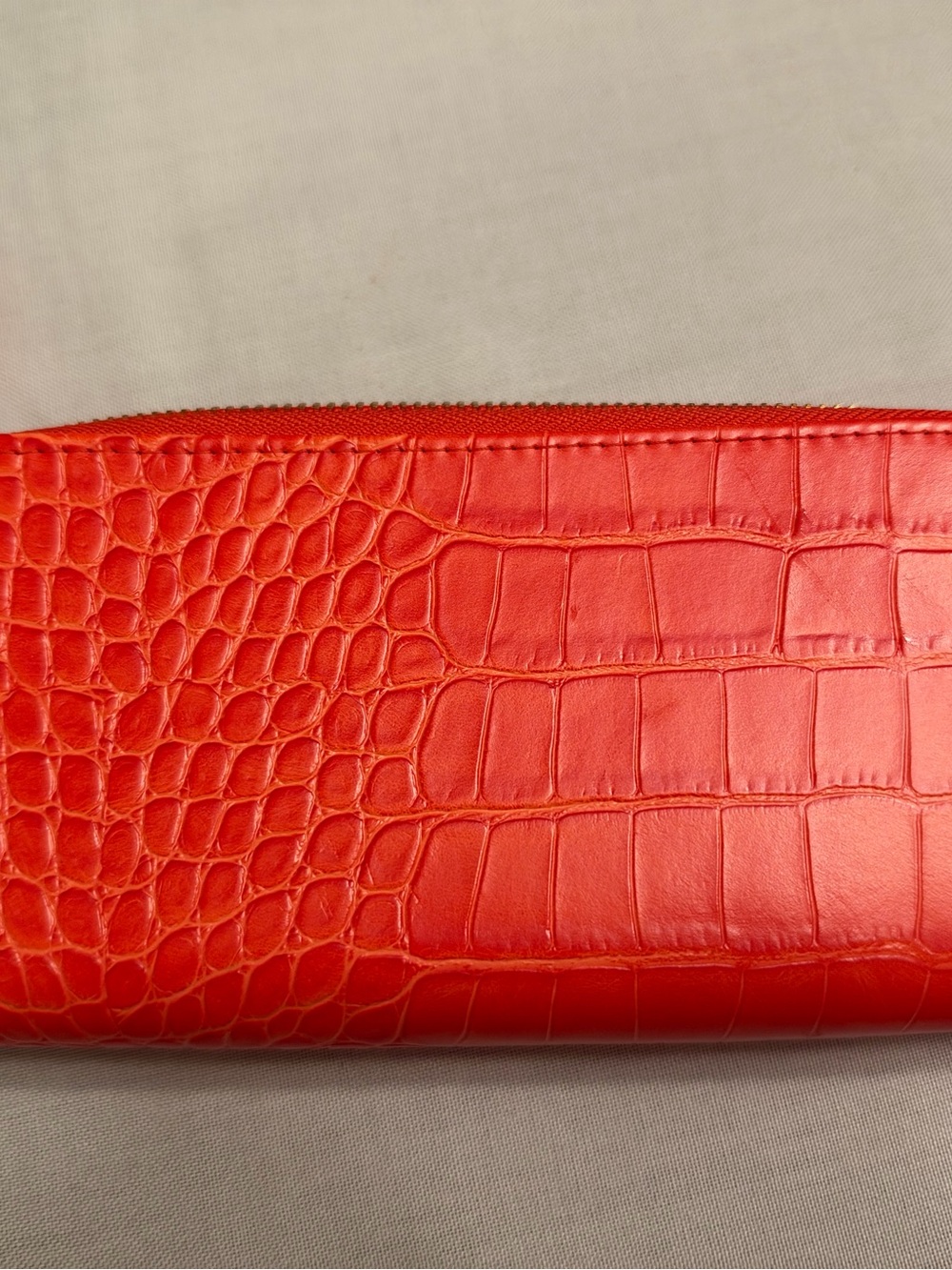 Orange Croc-Embossed Zip Clutch Wallet